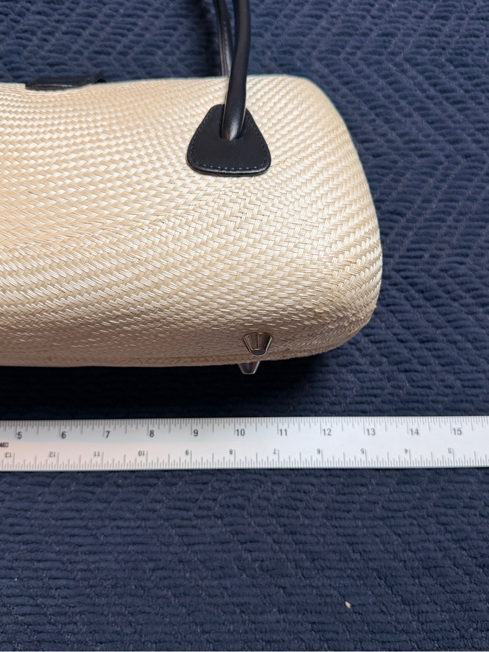 Vintage Le Sac Handmade Buntal Straw Barrel Bag Black Leather Trim Philippines - Picture 9 of 10